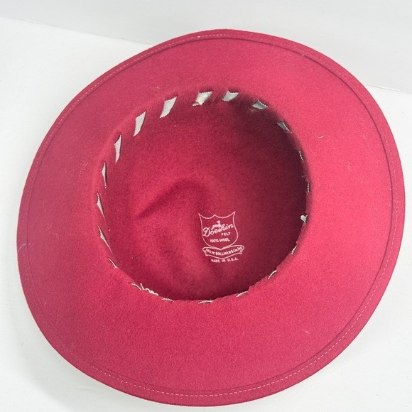 Vintage DoeSkin Felt Wool Wide Brim Hat Pink Ribbon Trim Classic USA Size 7 main image 5